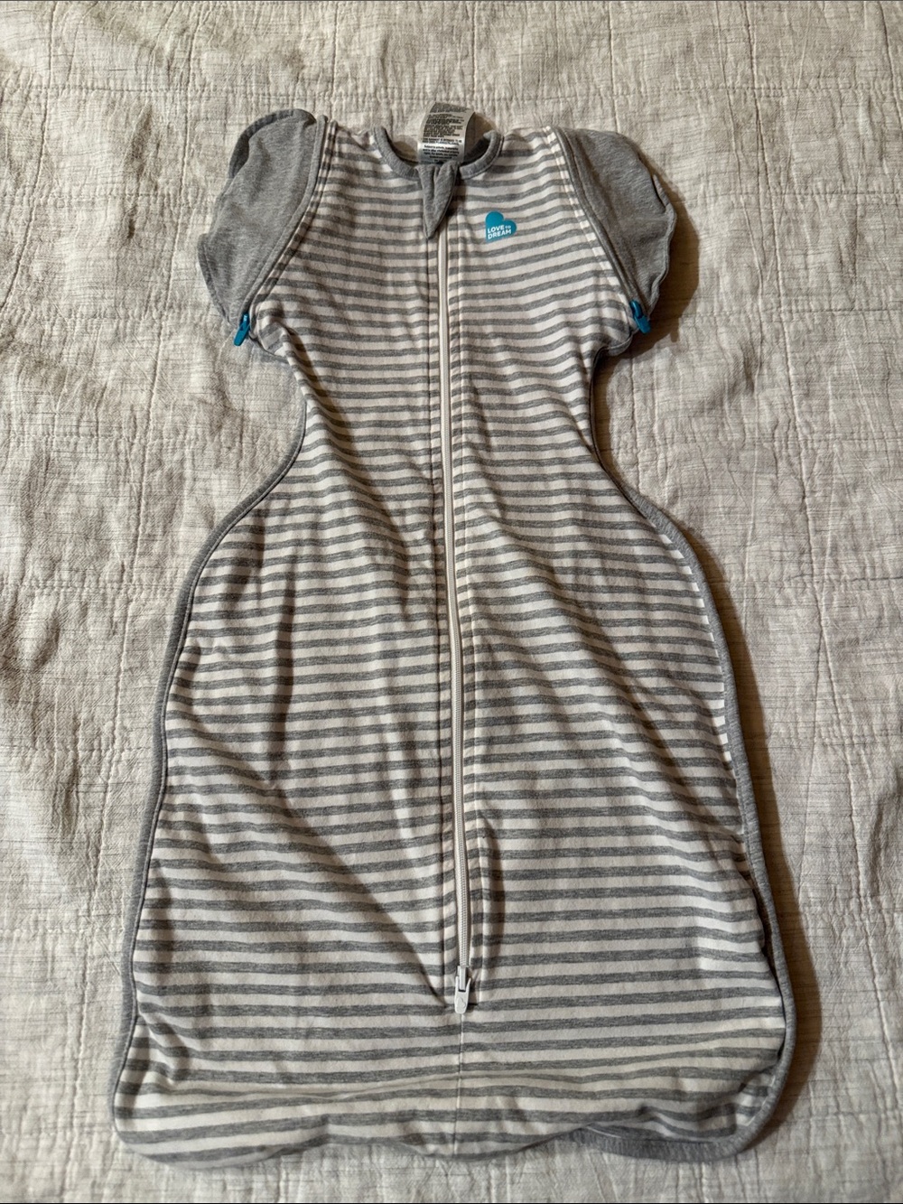 Love to dream Gray and White Striped Sleep Sack Swaddle